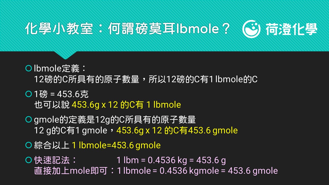 化學小教室：何謂磅莫耳lbmole？